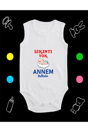 Pamuklu Sıkıntı Yok Annem Halleder Baskılı Penye Bebek Body Çıtçıtlı Badi Zıbın SYAH111