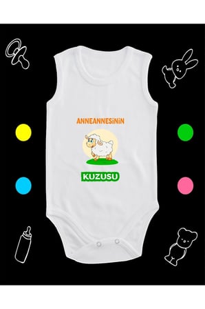 Pamuklu Anneannesinin Kuzusu Baskılı Penye Bebek Body Çıtçıtlı Badi Zıbın ANNK121