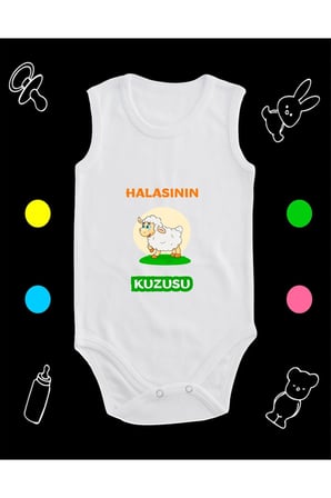 Pamuklu Halasının Kuzusu Baskılı Penye Bebek Body Çıtçıtlı Badi Zıbın HLK127