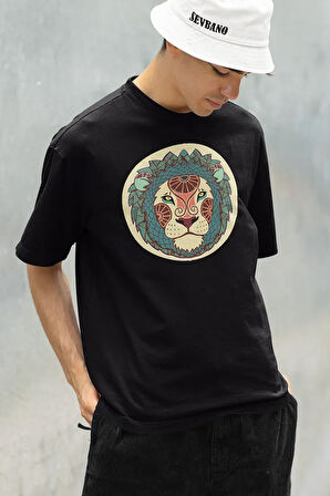 Aslan Motifli Baskılı Unisex Oversize Tişört