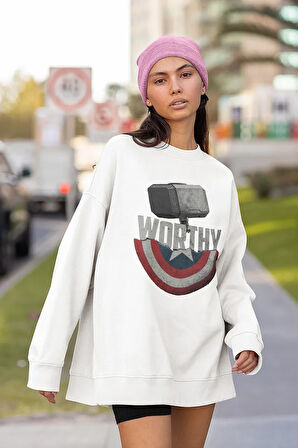 Worthy Thor x Kaptan Amerika Tasarım Baskılı Unisex Oversize Sweatshirt