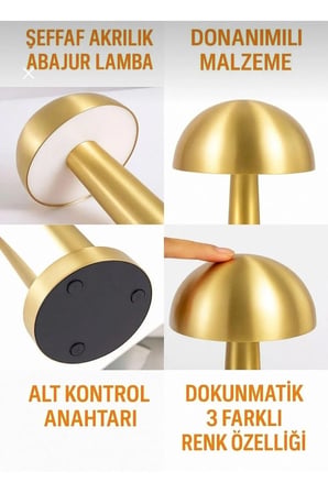 Mantar Masa Lambası Gold Renk Kablosuz