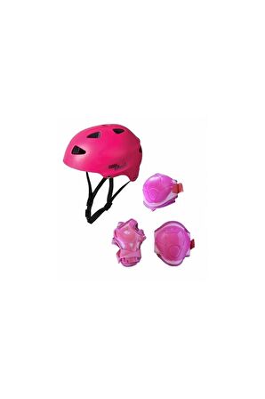 Çocuk Pembe Cool Wheels Paten Scooter Kaykay Bisiklet Kask Seti