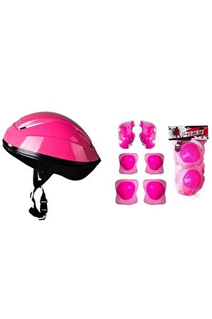 Kask Dizlik Dirseklik Koruyucu Set - Pembe