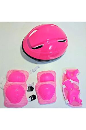 Kask Dizlik Dirseklik Eldiven Koruyucu Çocuk Set Pembe