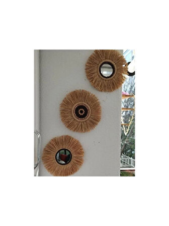 3lü Boncuklu Duvar Süsü Aynalı Rafya