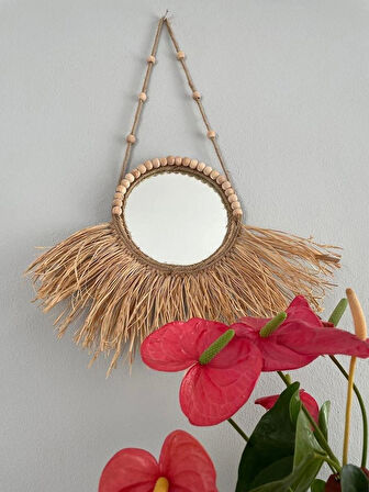 Boncuklu Duvar Süsü Aynalı Rafya