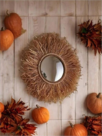 Aynalı Boncuklu Duvar Süsü Rafya