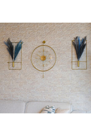 3'lü Luxry Gold Şefaf (YENİ TAMPERLİ KIRILMAZ CAM) - (50X75CM) Metal (MOBİLYA) Duvar Saat