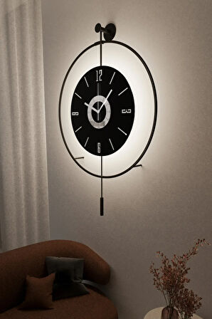 Siyah Metal - Siyah Göbek - Xxl-(60X80CM) , Modern Dekoratif Metal Duvar Saati