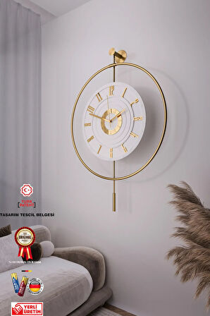 12-24h (XXL)60x80cm - Gold Meta Kristal (LEDLİ KABLOSUZ SAAT) , Metal (mobilya) Duvar Saati