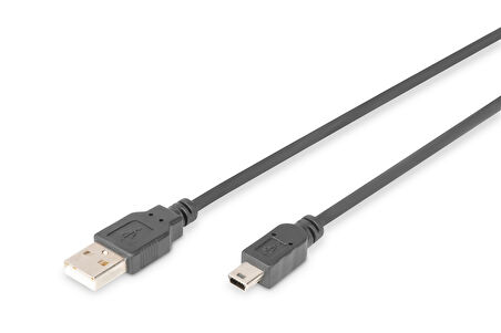 USB 2.0 Bağlantı Kablosu, USB A Erkek - USB mini B (5 pin) Erkek, 3 metre, AWG 28, USB 2.0 uyumlu, UL, siyah renk