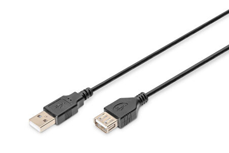 USB 2.0 Uzatma Kablosu, USB A Erkek - USB A Dişi, 3 metre, AWG 28, USB 2.0 uyumlu, UL, siyah renk