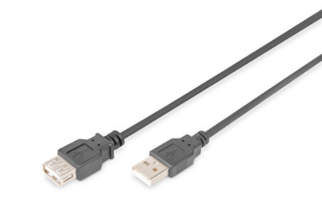 USB 2.0 Uzatma Kablosu, USB A Erkek - USB A Dişi, 1.80 metre, AWG 28, USB 2.0 uyumlu, UL, siyah renk
