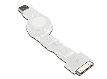 3 in 1 Makaralı Kablo, Apple 30 pin erkek + micro USB B erkek + mini USB B erkek &lt;-&gt; USB A erkek, 0.75 metre, AWG 30, USB 2.0, UL, beyaz renk