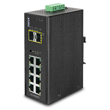 Endüstriyel Tip Yönetilebilir Switch (Industrial Managed Switch)&lt;br&gt;
8-Port 10/100/1000Base-T&lt;br&gt;  
2 x 1000BASE-SX/LX/BX SFP/mini-GBIC yuva (Port-9 ve Port-10), 100Base-FX SFP uyumlu&lt;b