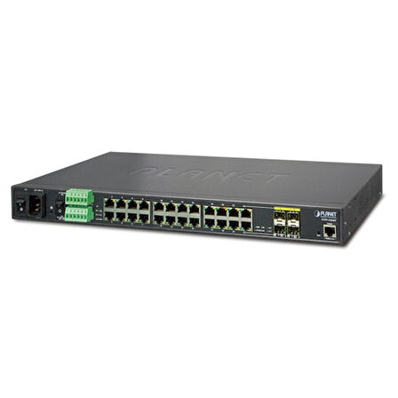 Endüstriyel Tip L2+ Yönetilebilir Ethernet Switch (Industrial L2+ Managed Ethernet Switch)&lt;br&gt;
24-Port 10/100/1000T&lt;br&gt;
4 x 1000BASE-SX/LX/BX SFP/mini-GBIC yuva (Combo Port-21 ile Port-24