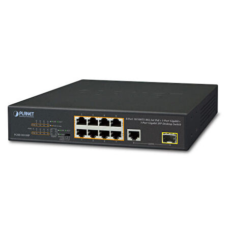 Yönetilemeyen Masaüstü Tip Switch (Unmanaged Desktop Switch)&lt;br&gt;
8-Port 10/100TX IEEE 802.3at/af PoE+ Injector Port (Port başına 30.8 watt) (PoE Güç Bütçesi maks. 120 Watt)&lt;br&gt;
1-Port 10/1