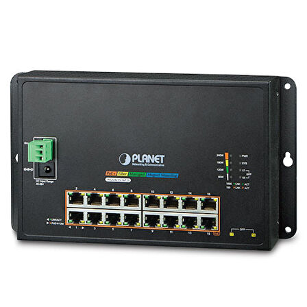 Endüstriyel Duvar Tip L2 Yönetilebilir Switch (Industrial 16-Port 10/100/1000T 802.3at PoE + 2-Port 100/1000X SFP Wall-mounted Managed Switch)&lt;br&gt;
16-Port 10/100/1000BASE-T IEEE 802.3at/af PoE+