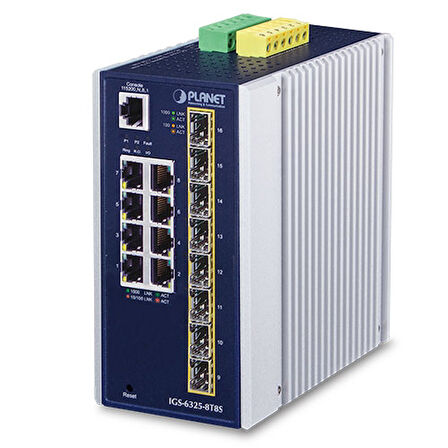 Endüstriyel Tip Yönetilebilir Ethernet Switch (Industrial Managed Ethernet Switch)&lt;br&gt;
L3&lt;br&gt;
8-Port 10/100/1000T&lt;br&gt;
8-Port 100/1000X SFP yuva