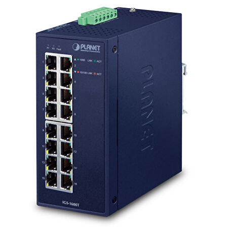 Endüstriyel Tip Yönetilemeyen Switch (Industrial Unmanaged Ethernet Switch)16-Port 10/100/1000TIP30, -40~75 Derece C