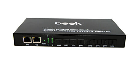 Beek Yönetilemeyen Gigabit Fiber Switch&lt;br&gt;
8 x 1000Base-X SFP yuva&lt;br&gt;
2 x 10/100/1000Mbps port&lt;br&gt;
Fansız&lt;br&gt;
Beek 8 port 1000M SFP Fiber Ethernet Switch with 2G Port
