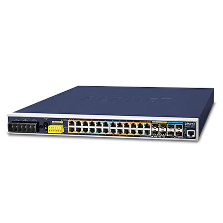 Endüstriyel Tip Layer 3 Yönetilebilir PoE+ Switch (Industrial Managed PoE+ Switch)&lt;br&gt;
24 x 10/100/1000BASE-T IEEE 802.3at/af PoE+ Injector (Port başına 36 watt) (PoE Güç Bütçesi maks. 440 watt)