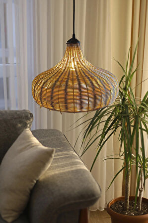 El Yapımı Doğal Rattan "Bird" Avize - Bohem & Modern Tasarım - 40x35cm