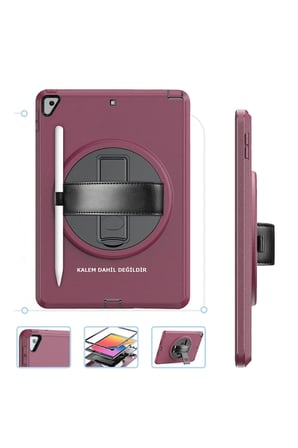 Ipad 10.2 (7.Nesil) Kılıf Hand Strap Tablet Kılıfı - Mürdüm