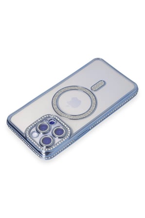Iphone 15 Pro Kılıf Joke Simli Magneticsafe Kılıf - Mavi