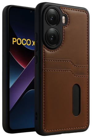 Poco X7 Pro Kılıf Sara Kartvizitli Deri Kılıf - Taba