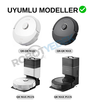 Roborock Q8 Max, Q8 Max Plus Uyumlu Siyah Yedek Mop ve Yan Fırça-4 Parça