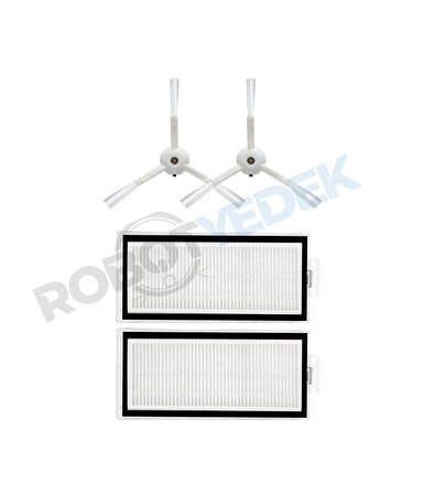 Roborock Q8 Max, Q8 Max Plus Beyaz Uyumlu Yedek Hepa Filtre ve Yan Fırça-4 Parça
