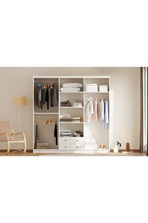 Rabi Mobilya İrem Country 6 Kapak 2 Çekmeceli Mega Gardırop