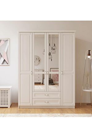 Rabi Mobilya Kardelen Country 4 Kapak 2 Çekmeceli Mega Gardırop 