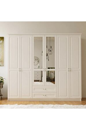 Rabi Mobilya Kardelen Country 6 Kapak 2 Çekmeceli Mega Gardırop 