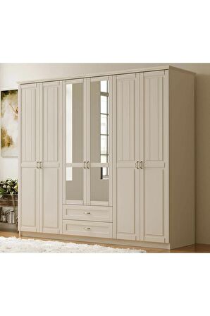 Rabi Mobilya Kardelen Country 6 Kapak 2 Çekmeceli Mega Gardırop 