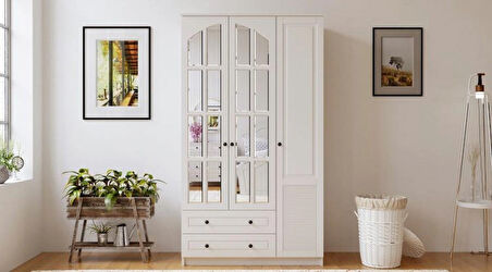 Rabi Mobilya İzel Country 3 Kapaklı 2 Çekmeceli Mega Gardırop 