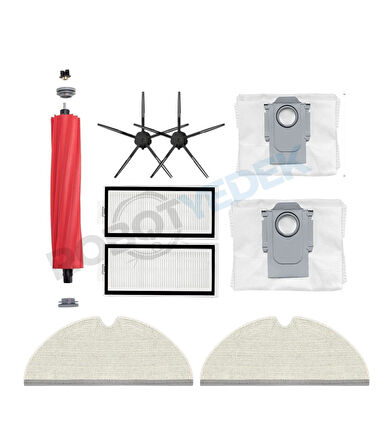 Roborock Q7 Max Plus Siyah Uyumlu Fırça Hepa Filtre Mop Toz Torba Seti-9 Parça