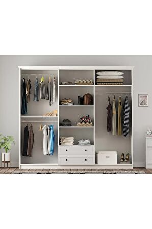 Rabi Mobilya Rumy-s1 Country 6 Kapak 2 Çekmeceli Mega Gardırop 