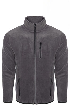 Unisex Antrasit Polar Standart Tam Fermuarlı 3 Cepli Polar Hırka
