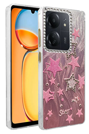 Xiaomi Redmi 13C Kılıf Parlak Desenli Taşlı Azn-Blade