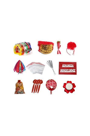 Asker Kına Gecesi Renkli Ayyıldız Figürlü 100 Lü Kına Malzemeleri