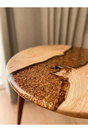 Fawdecor Yuvarlak Epoksi Kahve Desenli 2'li Masif Sehpa Seti Modern Yuvarlak Reçine Ahşap 2'li Yan Sehpa Seti