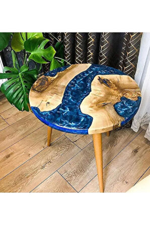 FAVdecor Yuvarlak Epoksi Nehir Sehpa, Yuvarlak Reçine Ceviz Yan Sehpa, Modern Ahşap Sehpa, Epoksi Orta Sehpa