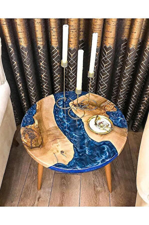 FAVdecor Yuvarlak Epoksi Nehir Sehpa, Yuvarlak Reçine Ceviz Yan Sehpa, Modern Ahşap Sehpa, Epoksi Orta Sehpa