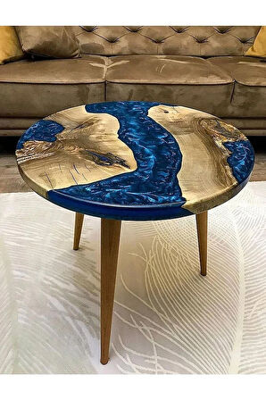 FAVdecor Yuvarlak Epoksi Nehir Sehpa, Yuvarlak Reçine Ceviz Yan Sehpa, Modern Ahşap Sehpa, Epoksi Orta Sehpa