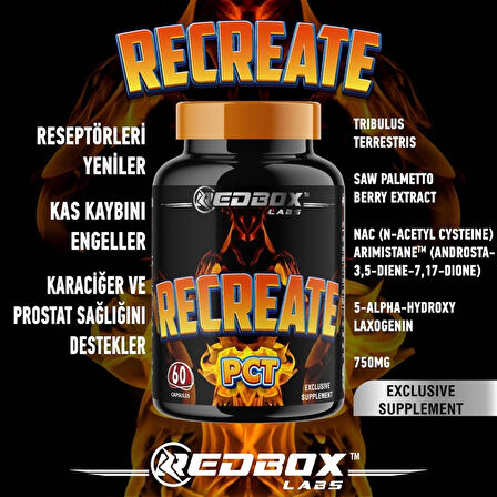 Red Box Labs Recreate PCT post cycle therapy Saw palmetto Nac Arimistane 60 Caps