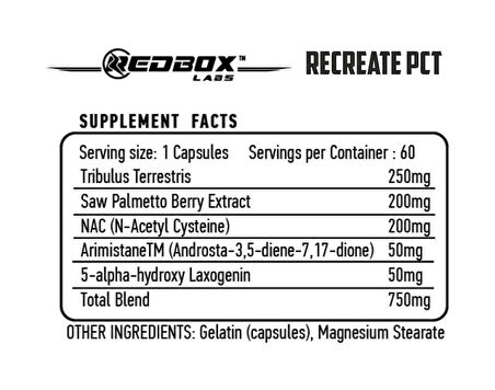 Red Box Labs Recreate PCT post cycle therapy Saw palmetto Nac Arimistane 60 Caps
