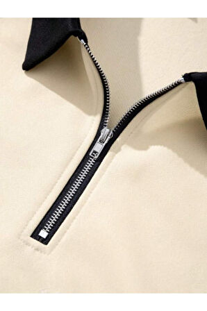 Unisex Ny Baskılı Oversize Polo Yaka Fermuarlı Sweatshirt